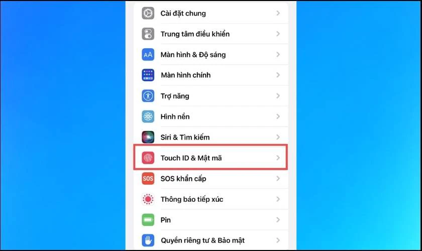 Bấm chọn Touch ID & M&acirc;̣t kh&acirc;̉u